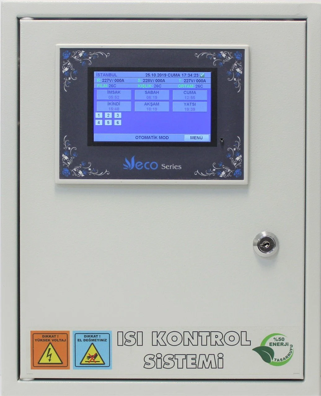 Dokunmatik ECO-12-63 Amper Tam Otomatik Uzaktan Kumandalı Cami Isıtma Panosu